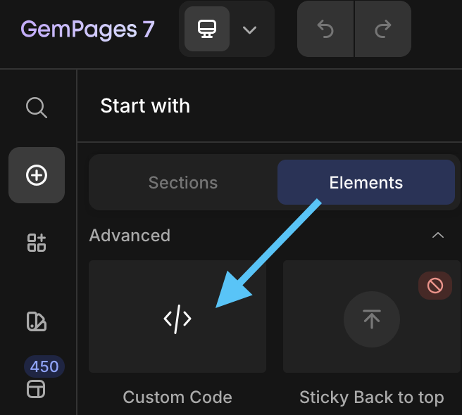 GemPages Custom Code element