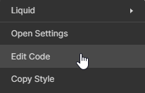 GemPages edit code menu option