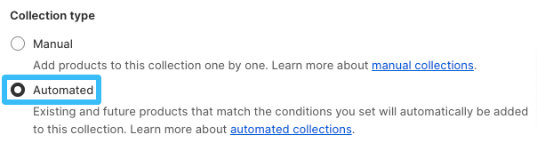 Create automated Shopify collection