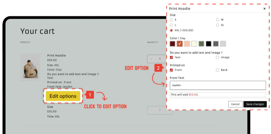 In cart editing