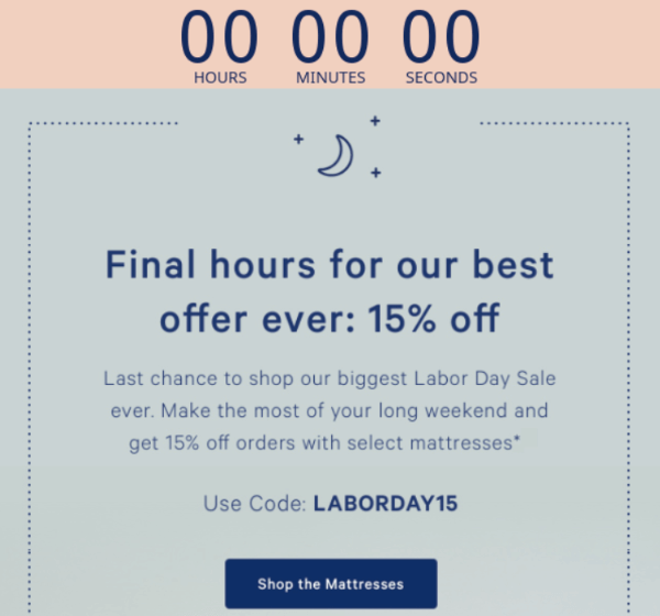 Casper Labor Day sale email.