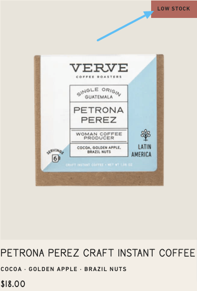 Verve Coffee Roasters low stock badge.