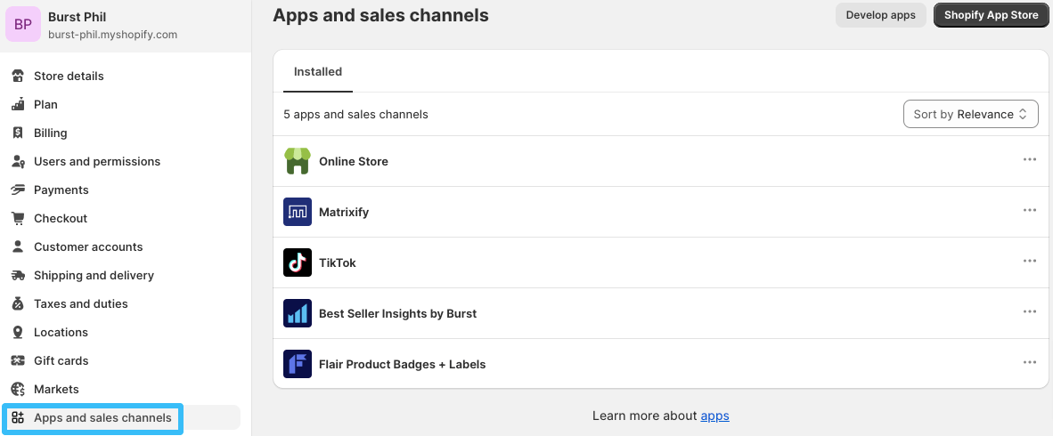 Shopify app sales channels