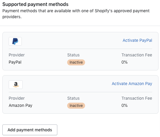 Supported payments