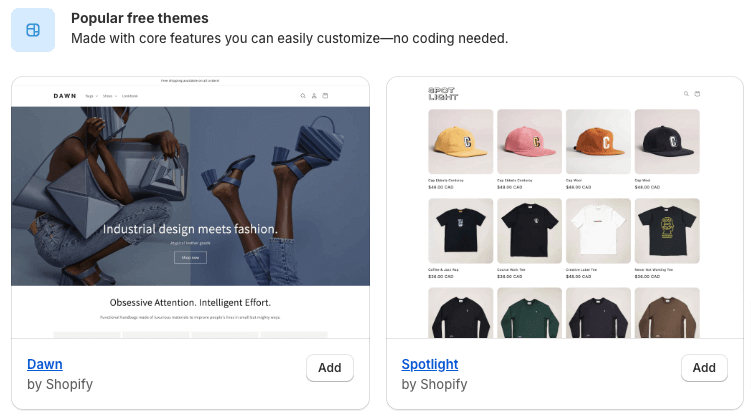 Shopify popular free themes