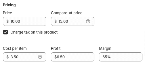 Shopify product pricing