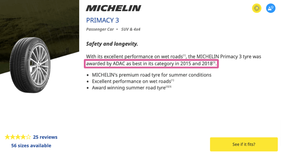 Michelin product description example
