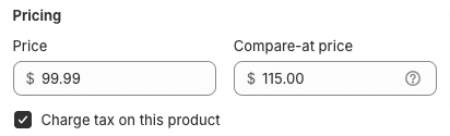 Shopify product price compare at price