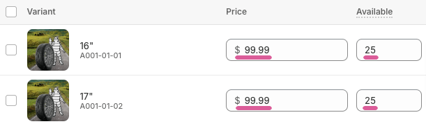 Shopify variant price
