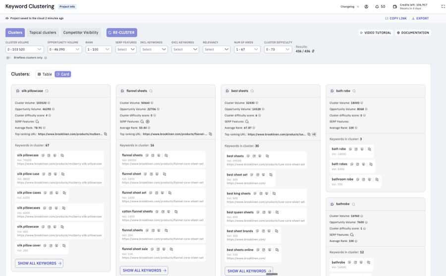 Keyword clustering example