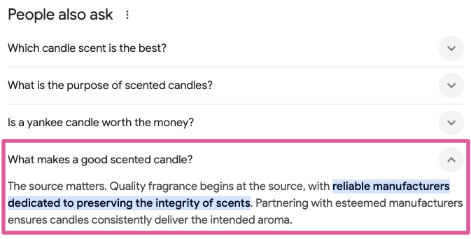 Scents candle FAQ example