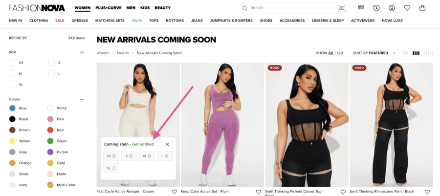 Fashion Nova coming soon page