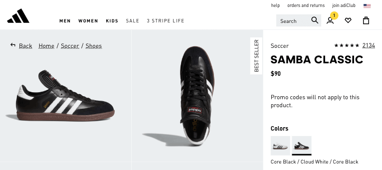 Adidas upsell and cross-sell example
