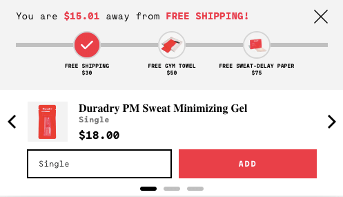 Duradry free shipping cross-sell example
