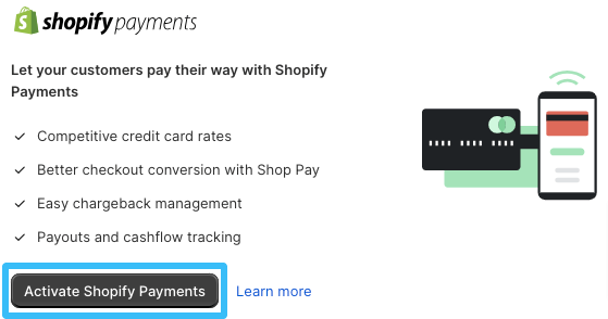 Activate shopify payments