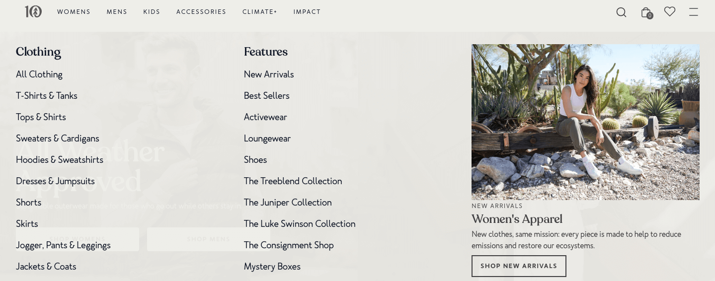 Shopify store navigation example