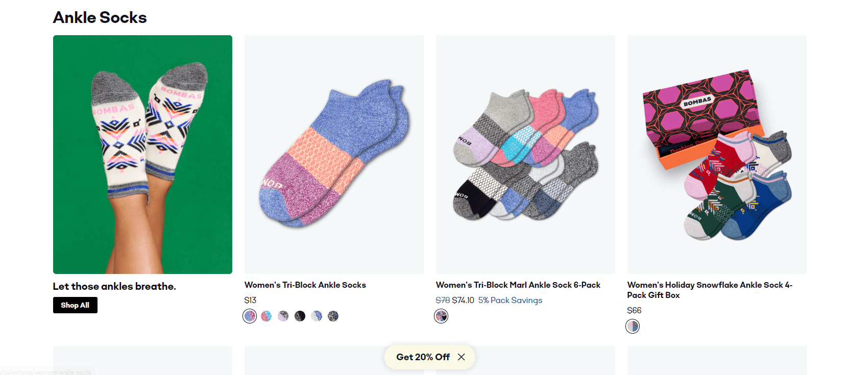 Featured products showing ankle socks.
