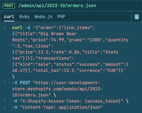 Create shopify order curl