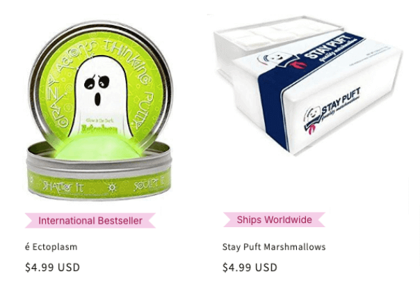 International shipping product badges