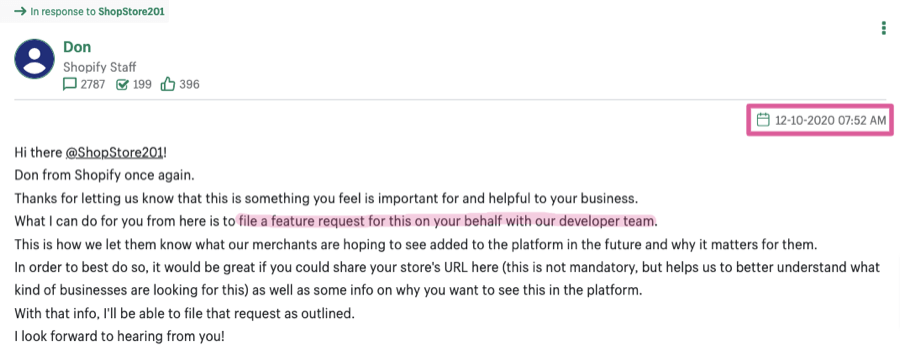 Shopify feature request
