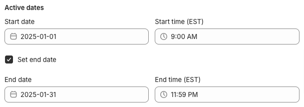 Minimum purchase sale active dates