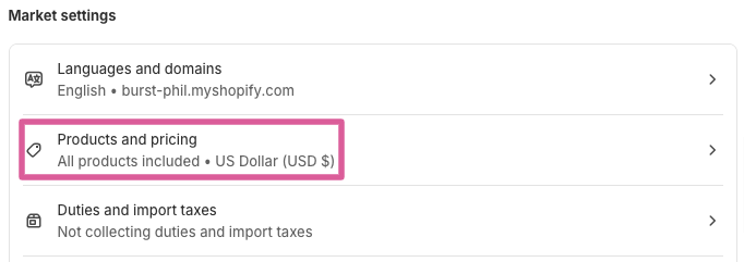 Shopify Markets products pricing