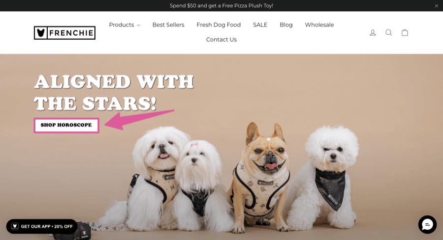 Shopify pet store CTA example