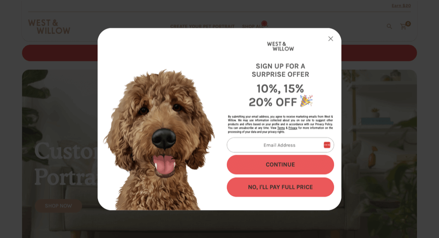 Shopify pet store email capture popup