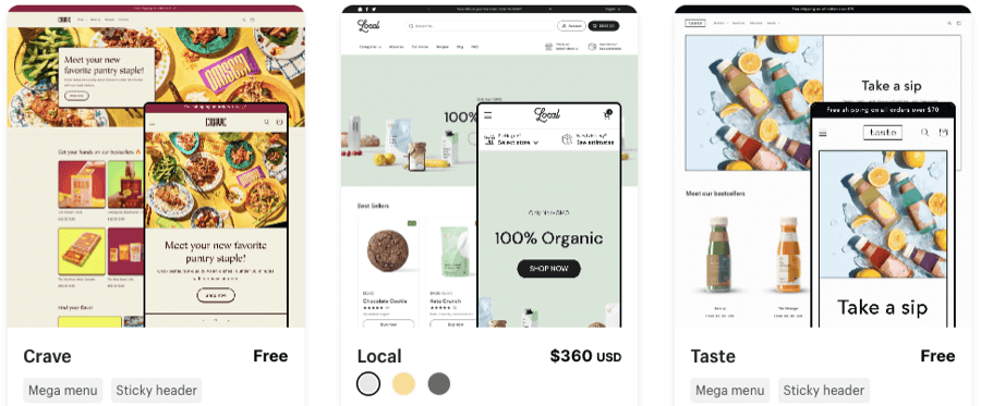 Shopify food drink themes