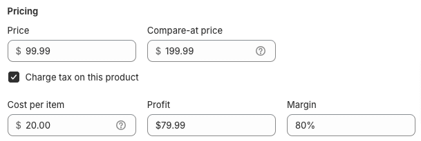 Shopify product pricing