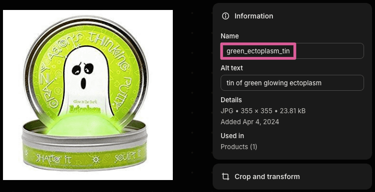 Shopify image name