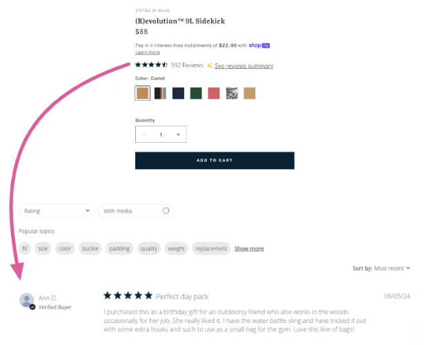 Product page review example