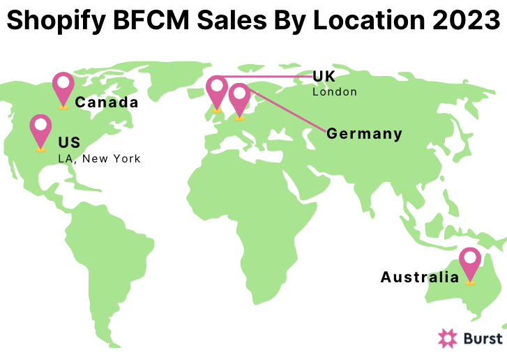 Shopify BFCM sales by location 2023