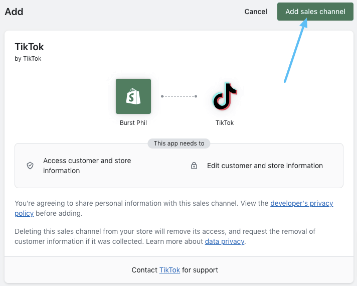Add the TikTok sales channel