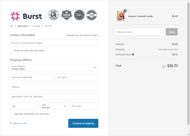 Checkout page showing trust badges.