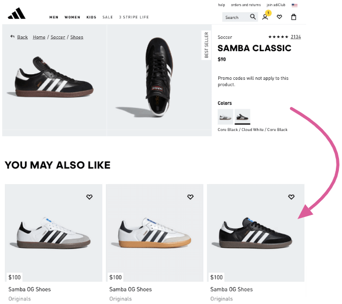 Adidas upsell sneaker example