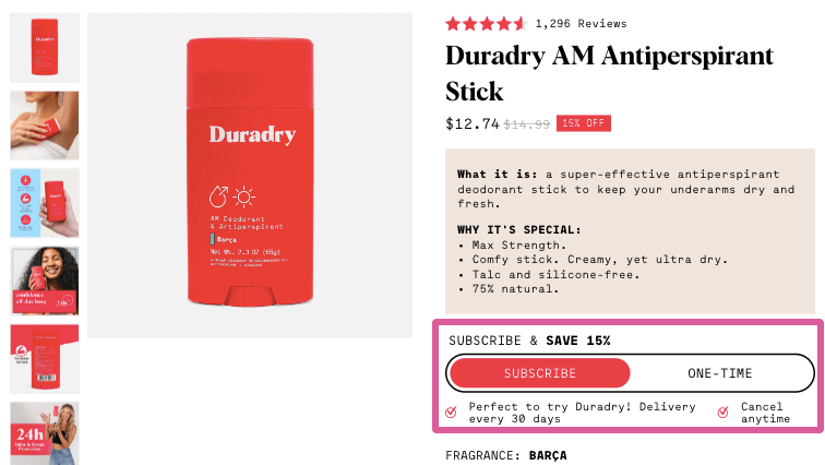 Duradry upsell subscription example