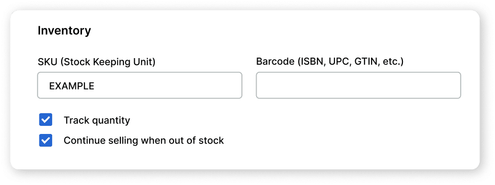 Shopify product inventory setting
